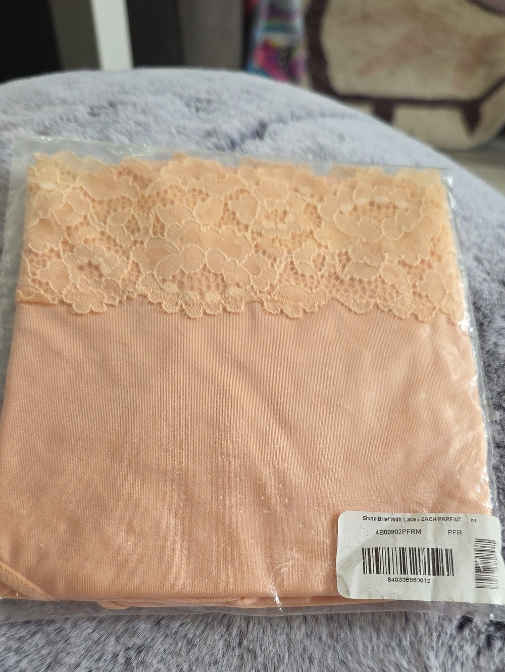 Bare Necessities Lace-Trim Shine Brief in Peach